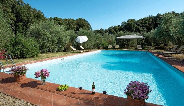 Beautiful apartment in villa for 2 people with pool, WIFI, terrace, pets allowed and panoramic v. in Arnano